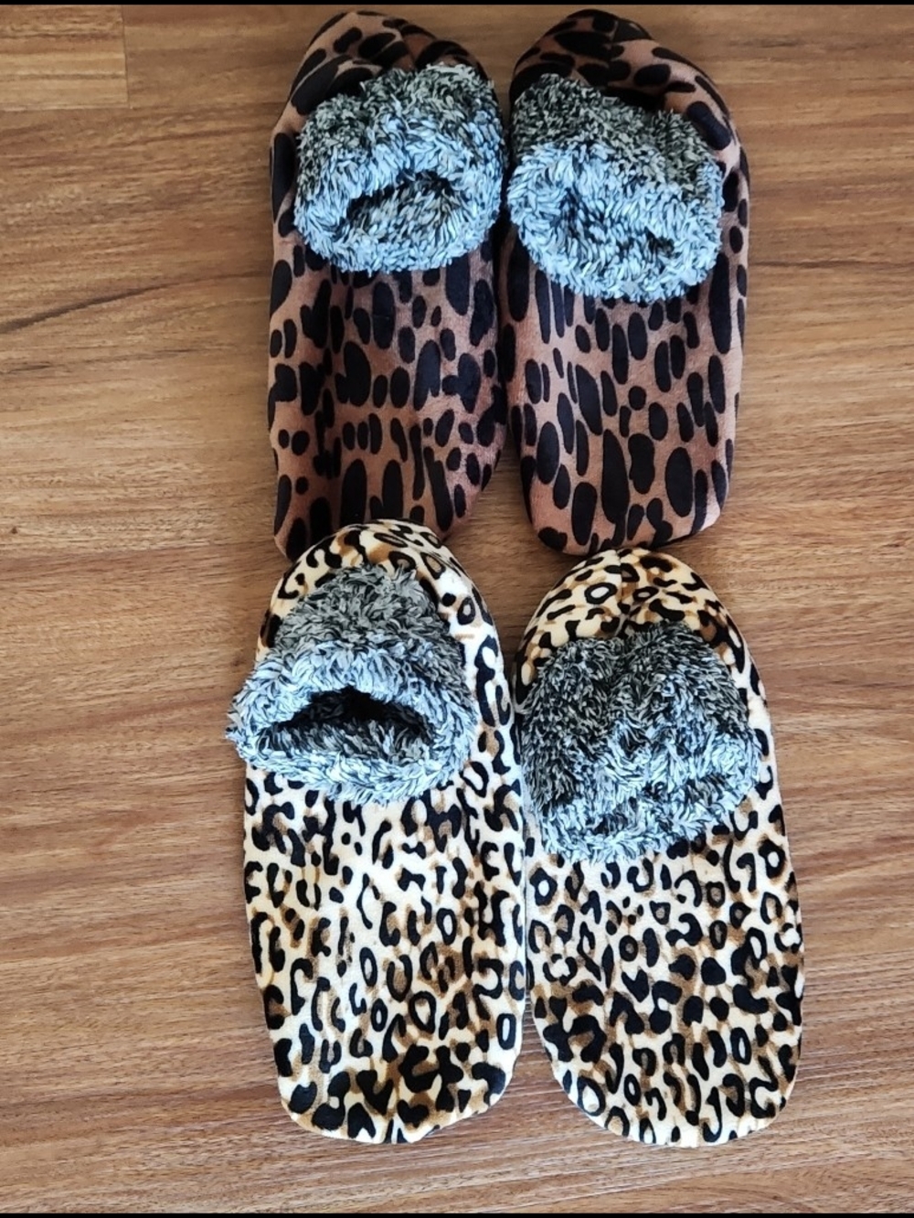 Kids Leopard Print Cozy Slippers with Faux Fur Cuff - Brown/Beige